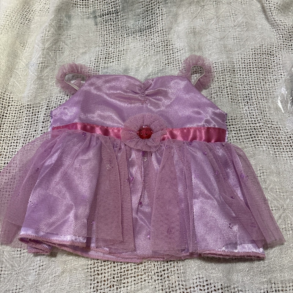 Build a Bear Orchid Dressy Dress Mesh Sparkle Purple Party Pink Trim Bead